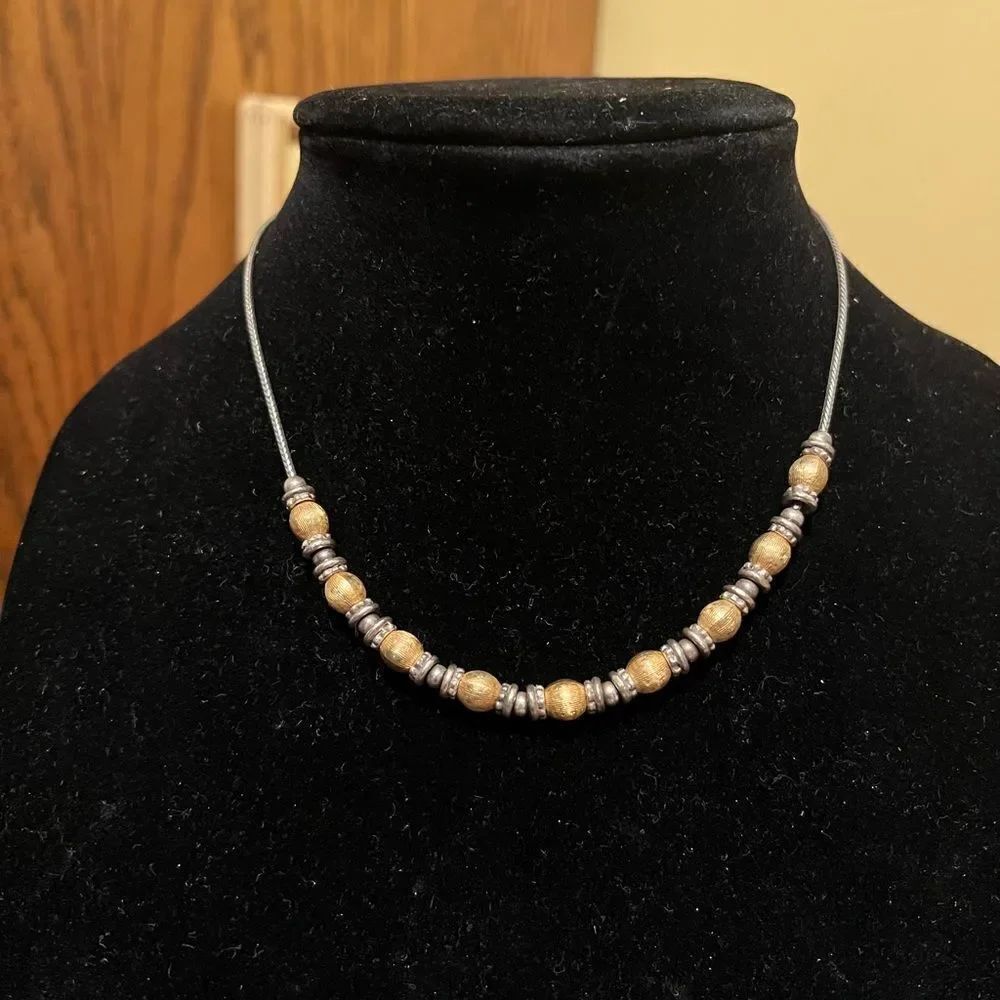 Brighton~Milan Silver & Gold Beads Necklace 15-17 1/2"